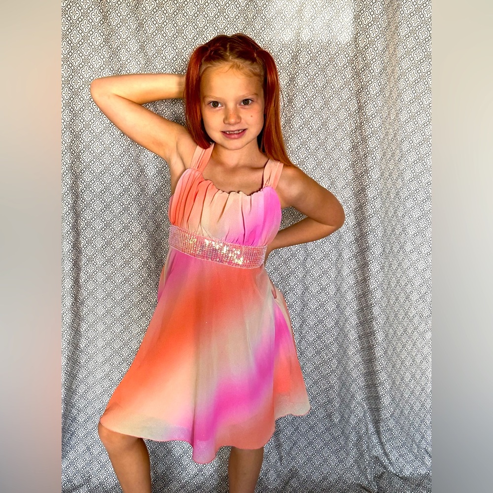 Girls sequined dress with glitter pink orange yellow